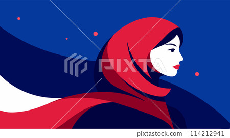 Elegant woman with a red hijab in a stylized vector art Elegant woman with a red hijab in a stylized vector art 114212941