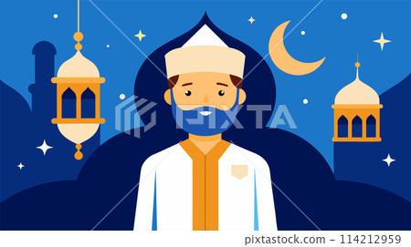 Muslim man celebrating Ramadan with festive background 114212959