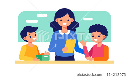 Teacher with students in classroom vector illustration 114212973