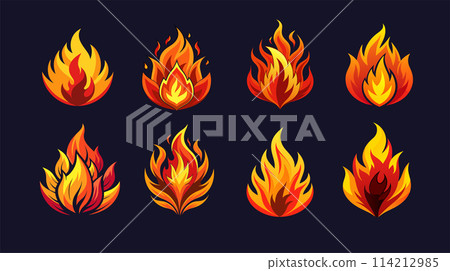 Vibrant vector flames collection on dark background for designers 114212985