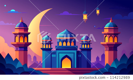 Enchanting Eastern Nightscape with Illuminated Architecture 114212989