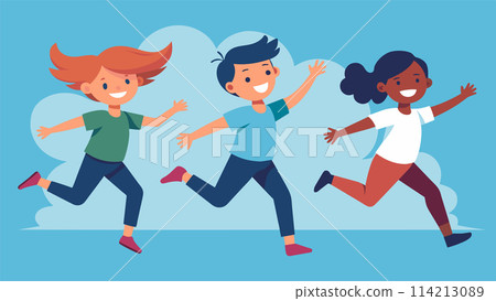 Joyful children running together, playful kids vector illustration 114213089