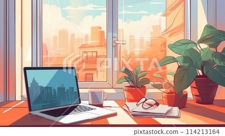 Laptop on desk with documents in home office concept Laptop on desk with documents in home office concept 114213164