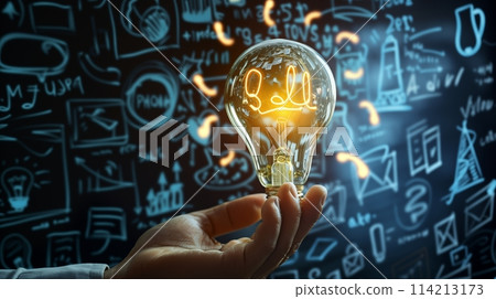 Hand holds light bulb surrounded by phone icons Hand holds light bulb surrounded by phone icons 114213173