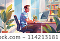 Man in cozy home office with plants and equipment 114213181