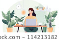 Woman works with laptop in cozy, relaxed home office 114213182