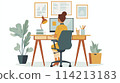 Woman works with computer in cozy, relaxed office 114213183