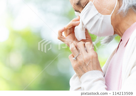 眼睛發癢過敏花粉面膜的女人 眼睛發癢過敏花粉面膜的女人 114213509