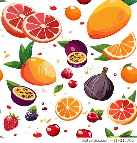 Vector seamless pattern with fruits and berries. Isolated summer clipart on white background 114213702