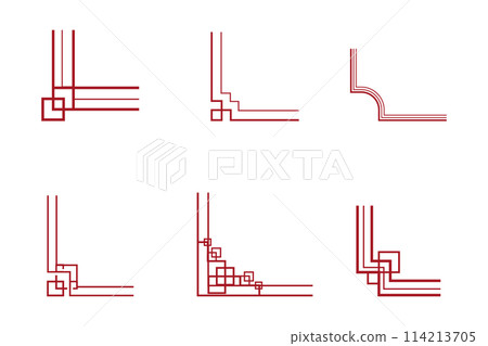 Asian corner golden traditional knot border ancient ornament, vintage frame isolated on background. Golden elegant line decoration. 114213705