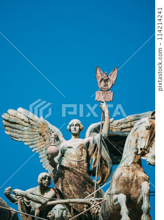 Rome, Italy. Great Bronze Quadriga On Summit Of Palace Of Justice 114214241