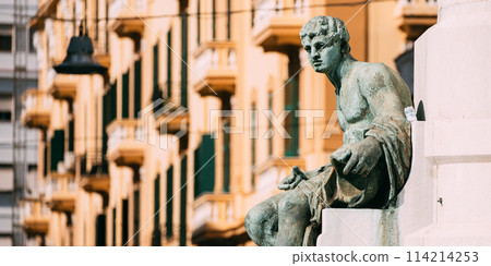 Naples, Campania, Italy. Close Up Of Monument Of King Umberto I Who Ruled Italy From 1878 To 1900. Naples, Campania, Italy. Close Up Of Monument Of King Umberto I Who Ruled Italy From 1878 To 1900. 114214253