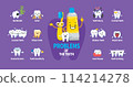 Major problems with teeth. Major dental problems expressed with toothpaste, toothbrush, and tooth characters. 114214278