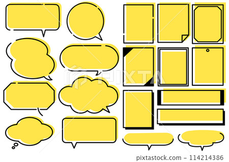 一組黃色和黑色簡單而引人注目的語音氣泡和框架 114214386