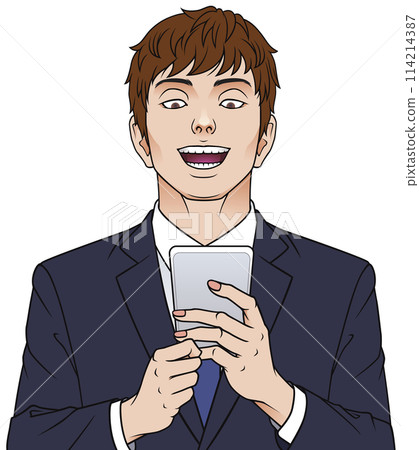 一個很高興看到智能手機的人 一個很高興看到智能手機的人 114214387