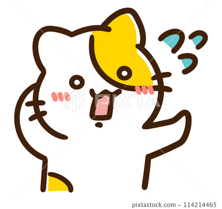 可愛的貓角色出汗、害羞的滑稽插圖 可愛的貓角色出汗、害羞的滑稽插圖 114214465