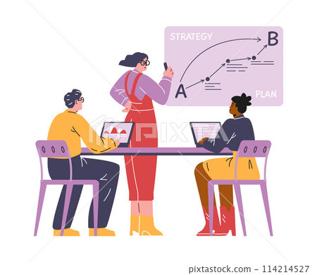 Business change management strategy. Flat style, isolated background, and training. Business change management strategy. Flat style, isolated background, and training. 114214527