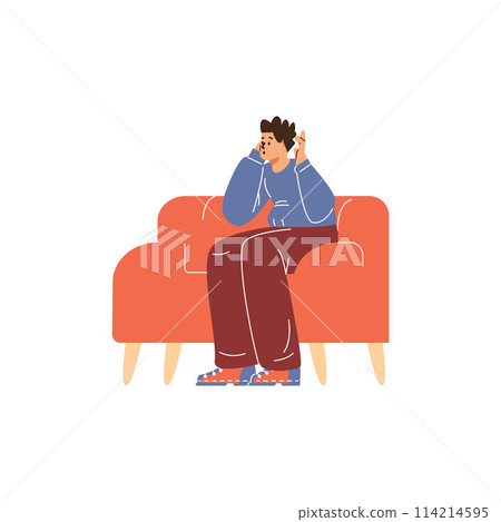 A man is cheering for his team and waiting in line to go bowling. Vector illustration. 114214595