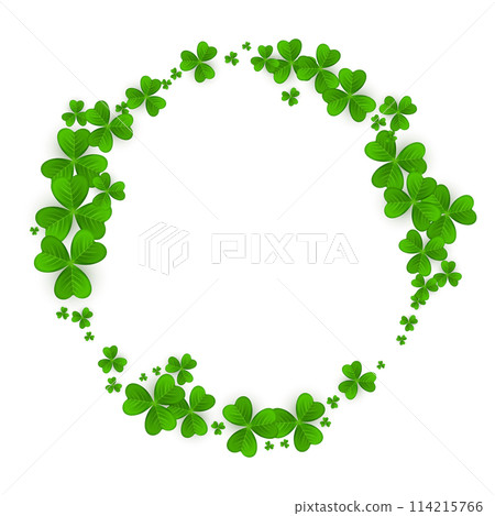 Realistic shamrock wreath. Round Clover frame. Green leaves floral garland. Trefoil border. 114215766