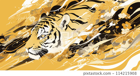 Stylish Japanese-style tiger New Year's material 114215908