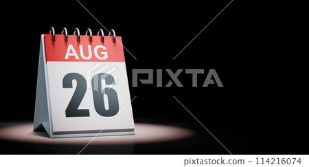 August 26 Calendar Spotlighted on Black Background 114216074