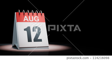August 12 Calendar Spotlighted on Black Background August 12 Calendar Spotlighted on Black Background 114216098