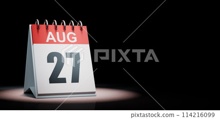 August 27 Calendar Spotlighted on Black Background 114216099
