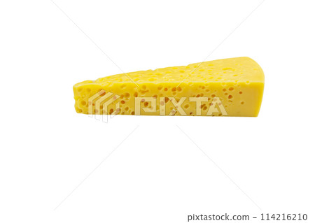 Piece of swiss cheese isolated on white background 114216210
