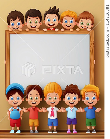 Welcome the first day of school, back to school, cartoon style. 114216391