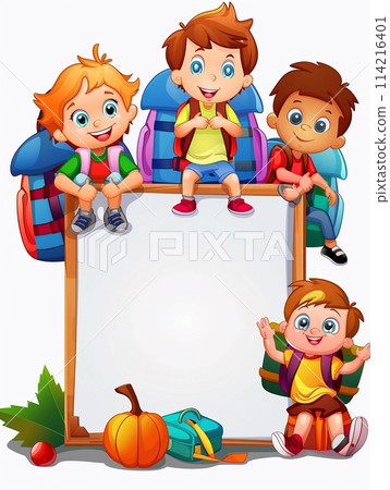 Welcome the first day of school, back to school, cartoon style. 114216401