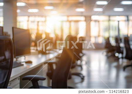Empty open space office. natural light bokeh at office interior background for design. 114216823
