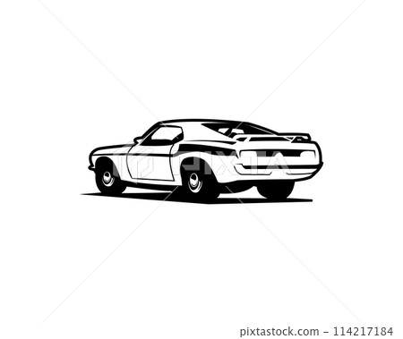 1968 Mustang 390 car. vector silhouette isolated on white background seen from behind. Best for badges, emblems, icons, sticker designs, automotive industry. 114217184