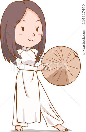 cartoon character of traditional Vietnamese hat dancer. 114217440