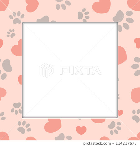Footprints animal and hearts pink frame design template. 114217675