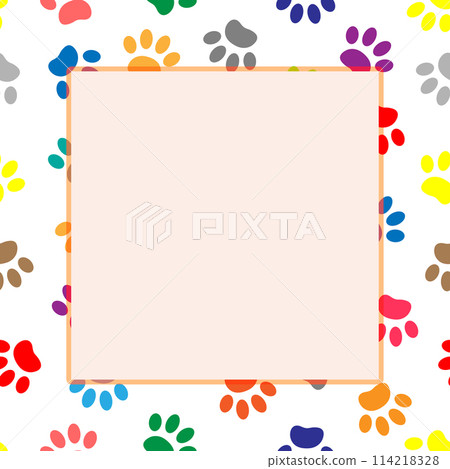 Colorful paw print animal frame design template. 114218328
