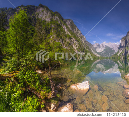 Bootshaus am Obersee lake in Berchtesgaden National Park, Alps Germany Bootshaus am Obersee lake in Berchtesgaden National Park, Alps Germany 114218410