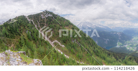 Mountain valley near Klettersteige am Jenner in Berchtesgaden National Par, Alps Mountain valley near Klettersteige am Jenner in Berchtesgaden National Par, Alps 114218426