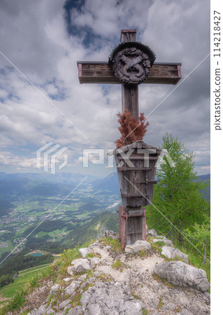 Mountain valley near Klettersteige am Jenner in Berchtesgaden National Par, Alps Mountain valley near Klettersteige am Jenner in Berchtesgaden National Par, Alps 114218427