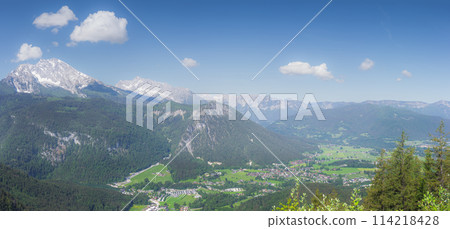 View of mountain valley near Jenner mount in Berchtesgaden National Park, Alps 114218428