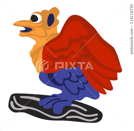 Gargoyle. Gothic statue in Notre Dame Cathedral in Paris, fantasy medieval chimera. Bright vector isolated illustration 114218730