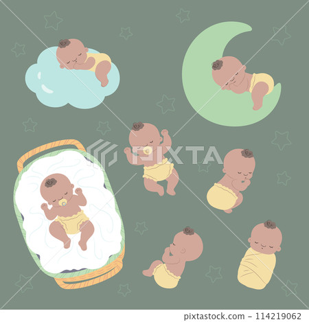 新生兒睡覺的各種場景如搖籃雲朵月亮等 新生兒睡覺的各種場景如搖籃雲朵月亮等 114219062