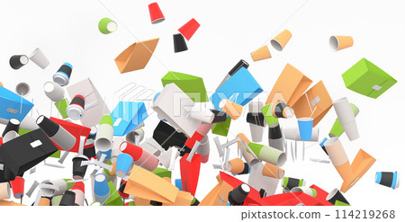 Many of flying of paper coffee cups for cappuccino, americano, espresso on white Many of flying of paper coffee cups for cappuccino, americano, espresso on white 114219268