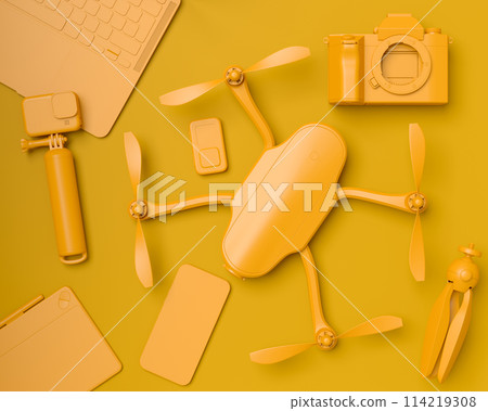 Top view of designer workspace and photography gear on monochrome table Top view of designer workspace and photography gear on monochrome table 114219308