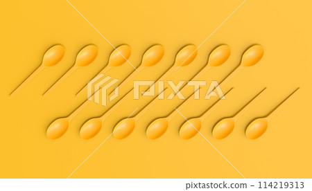 Set of disposable utensils like plate, folk, spoon,knife, cup and pepper mill 114219313