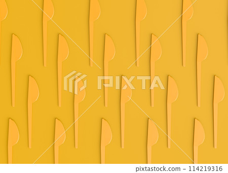 Set of disposable utensils like plate, folk, spoon,knife, cup and pepper mill 114219316