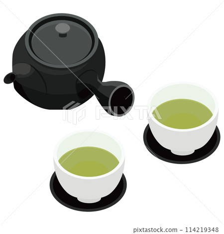 茶壺、茶和熱水杯圖示向量插圖 茶壺、茶和熱水杯圖示向量插圖 114219348