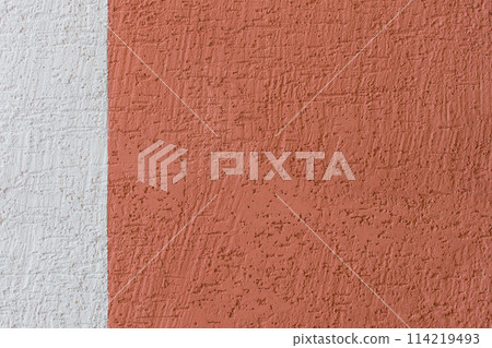 Wall two colors plaster brown paint and white surface stucco texture background abstract design blank space text empty Wall two colors plaster brown paint and white surface stucco texture background abstract design blank space text empty 114219493