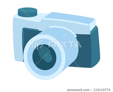 Camera in flat design. Professional digital photo equipment with lens. Vector illustration isolated. Camera in flat design. Professional digital photo equipment with lens. Vector illustration isolated. 114219774
