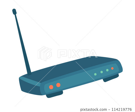 Wi fi router in flat design. Wireless internet equipment with antenna. Vector illustration isolated. 114219776