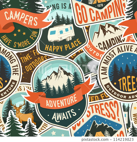 Summer camp seamless pattern or background. Vector. Fabric, textile, wallaper. 114219823